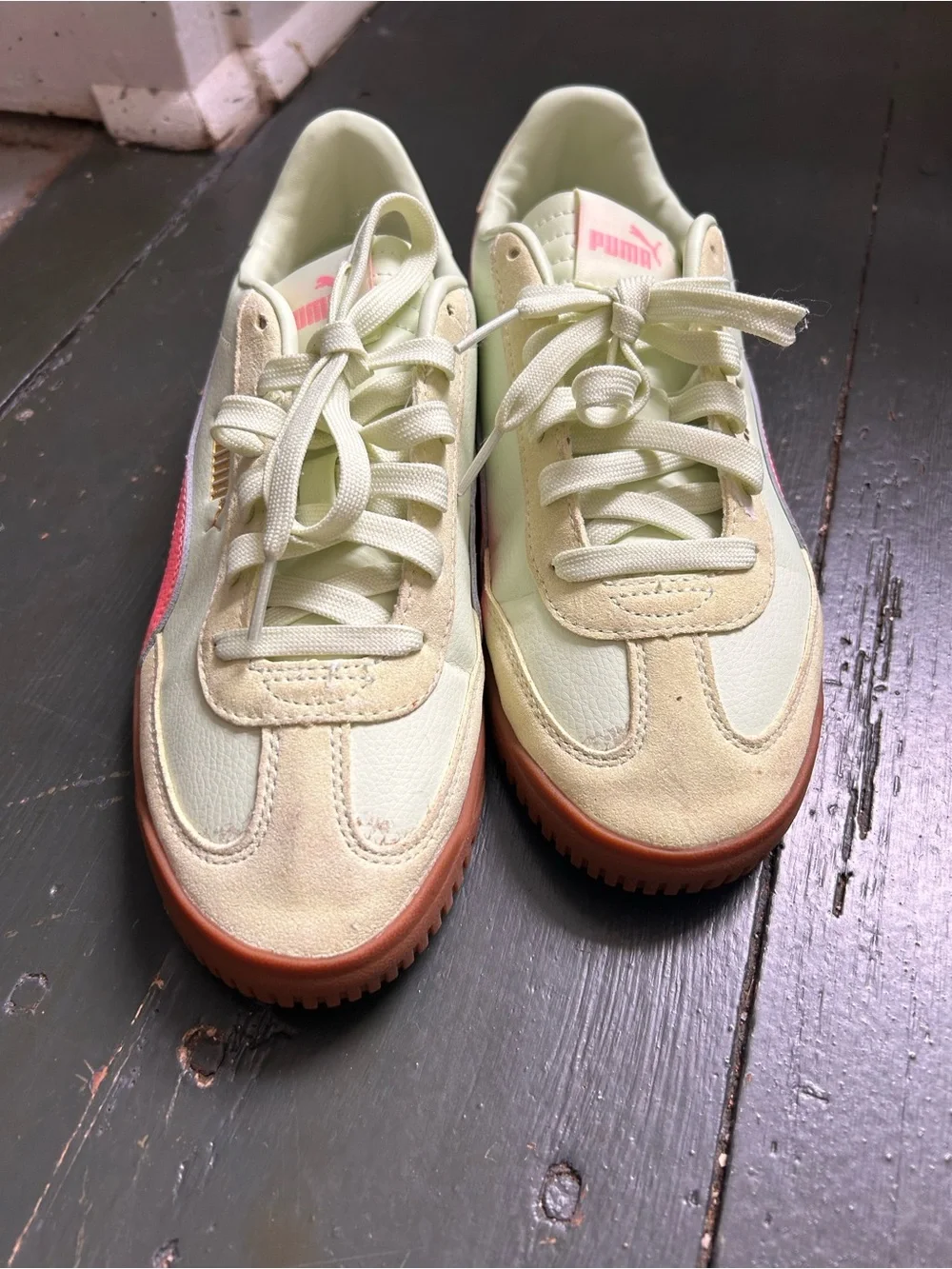 Puma Womens Palermo OG Light Green Pink Sneakers Size 8.5